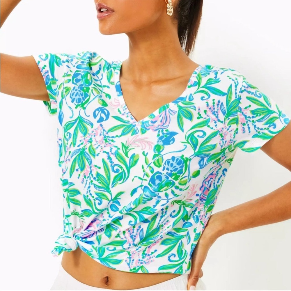 Lilly Pulitzer Floral Print Meredith Pastel Cotton T-Shirt Resort Very Gd XL